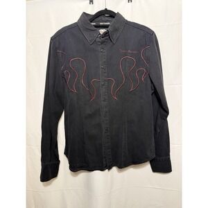 Harley Davidson Long Sleeve Button Down With Flames Size XL